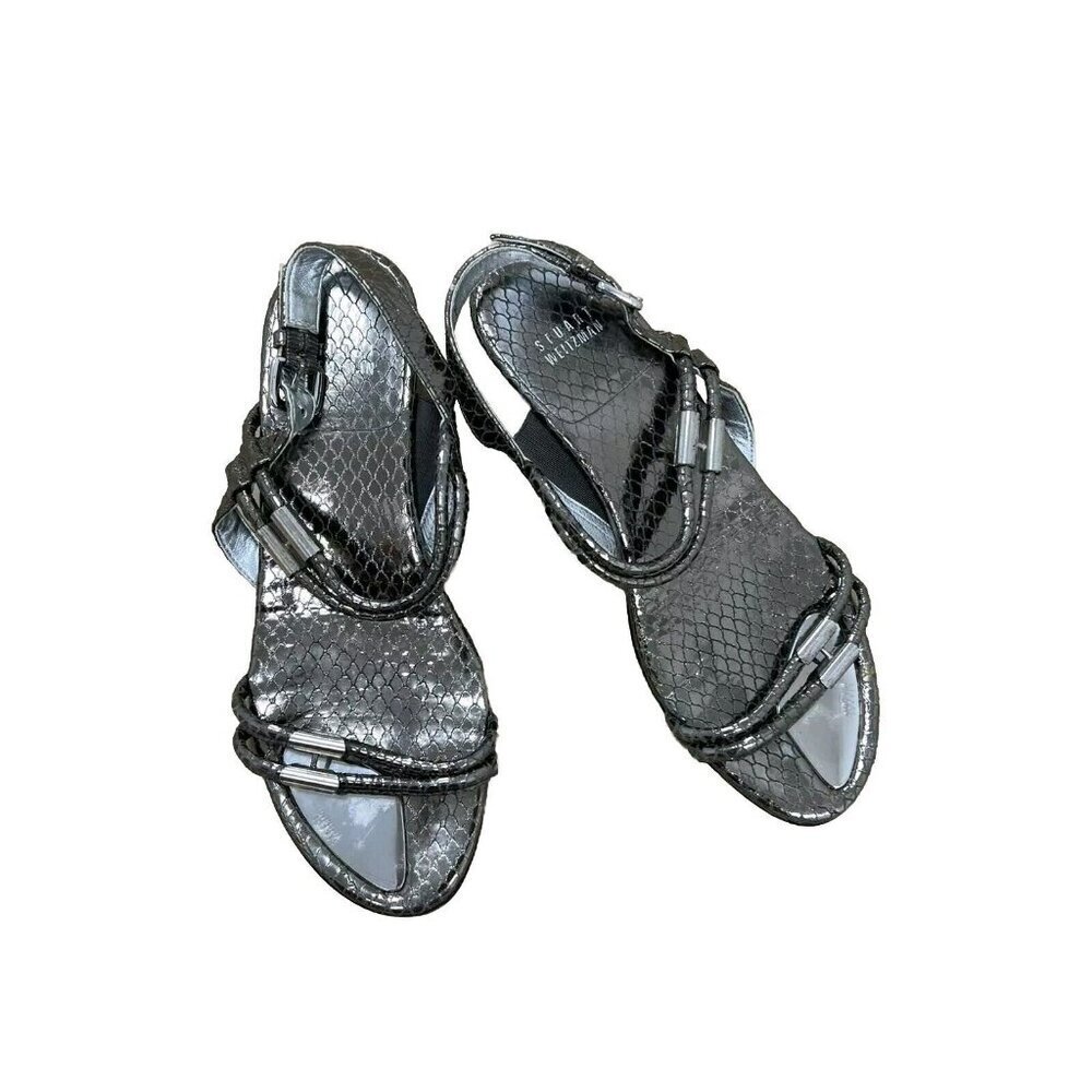 Stuart Weitzman Rolldown Metallic Micro-Wedge San… - image 1